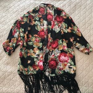 Black Floral Francesca's Kimono